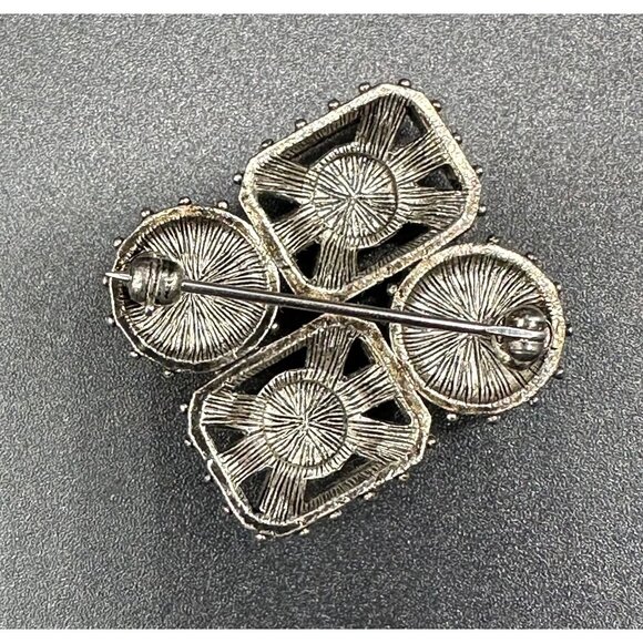 Vintage Brooch Pin Faux Pearl Rhinestones Silver Tone Victorian Style Jewelry - Picture 3 of 7